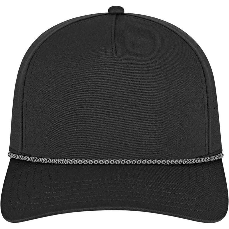 Front View of Black Cap America Summit Perforated Cap with Rope plain