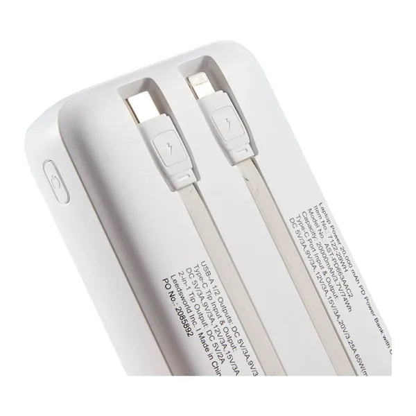 Laptop Power 20,000 mAh PD Power Bank with Cables