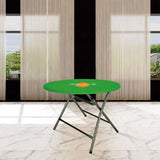 Branded stretch-fit table topper draped over a round event table