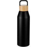 Front View of Black Aspen 24 oz Recycled Bottle w/ FSC® 100% Bamboo Li plain