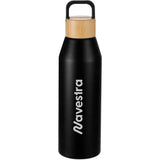 Front View of Black Aspen 24 oz Recycled Bottle w/ FSC® 100% Bamboo Li