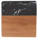 Front View of Black Black Marble and Wood Coaster Set plain