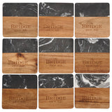 Front View of Black Black Marble and Wood Coaster Set
