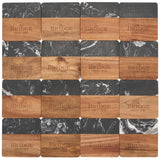 Front View of Black Black Marble and Wood Coaster Set