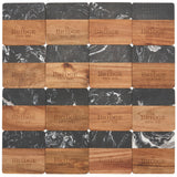 Front View of Black Black Marble and Wood Coaster Set