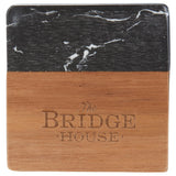 Front View of Black Black Marble and Wood Coaster Set
