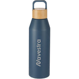 Front View of Blue Aspen 24 oz Recycled Bottle w/ FSC® 100% Bamboo Li