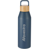 Front View of Blue Aspen 24 oz Recycled Bottle w/ FSC® 100% Bamboo Li