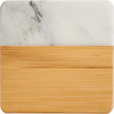 Front View of Natural Marble and Bamboo Coaster Set plain