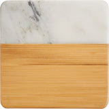 Front View of Natural Marble and Bamboo Coaster Set plain