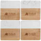 Front View of Natural Marble and Bamboo Coaster Set