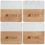 Front View of Natural Marble and Bamboo Coaster Set