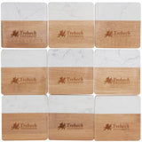 Front View of Natural Marble and Bamboo Coaster Set