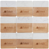 Front View of Natural Marble and Bamboo Coaster Set