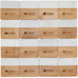 Front View of Natural Marble and Bamboo Coaster Set