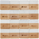 Front View of Natural Marble and Bamboo Coaster Set