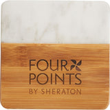 Front View of Natural Marble and Bamboo Coaster Set