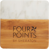 Front View of Natural Marble and Bamboo Coaster Set