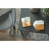 Front View of Natural Marble and Bamboo Coaster Set