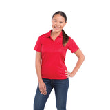 Front View of Red Women's DADE Short Sleeve Polo plain