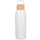 Front View of White Aspen 24 oz Recycled Bottle w/ FSC® 100% Bamboo Li plain