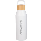 Front View of White Aspen 24 oz Recycled Bottle w/ FSC® 100% Bamboo Li