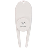 Front View of White Divot Tool with Ball Marker
