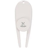 Front View of White Divot Tool with Ball Marker