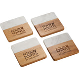 Natural Marble and Bamboo Coaster Set