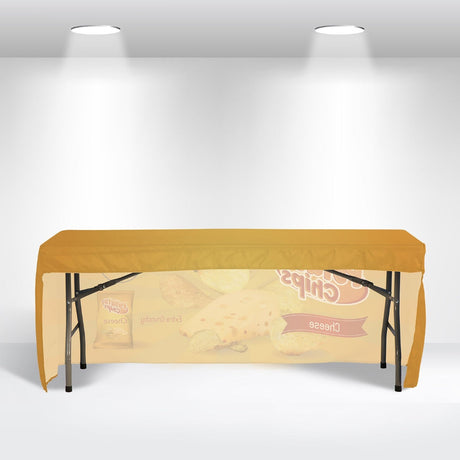 Fitted Table Cover Open Back — back view showing open-back access to under-table storage