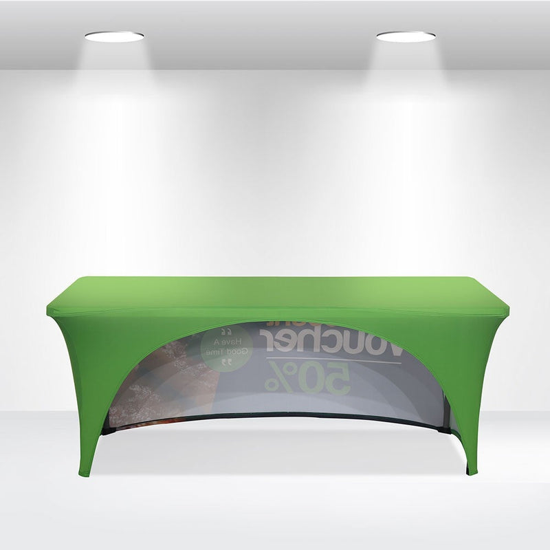 Stretch Fit Table Cover Open Back — back view showing open-back access to under-table storage
