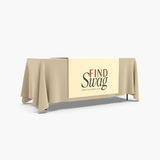 Polyester table runner draped across a branded event table